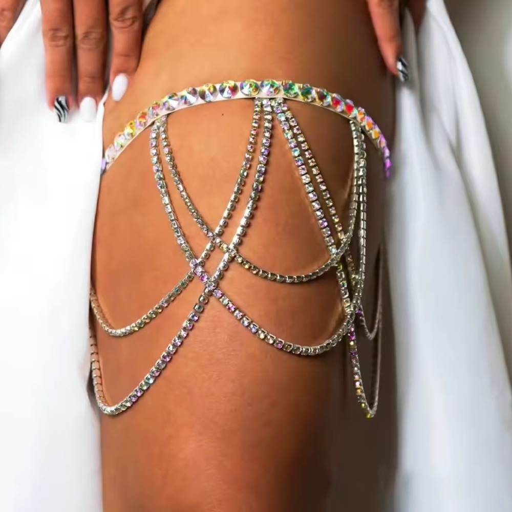 Rhinestone Bling Leg Garter Elegant Body Jewelry Chain Belly Dance Stripper New